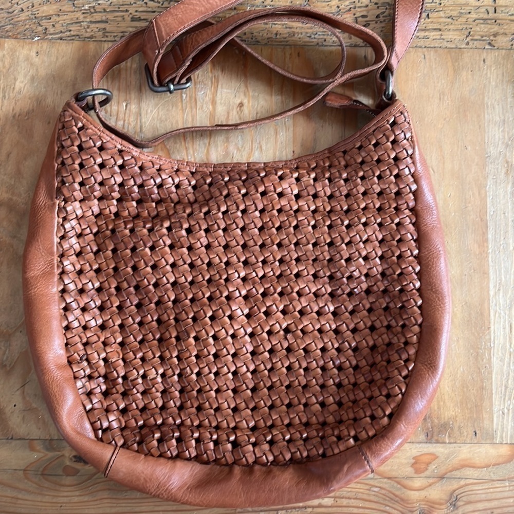VILENCA Holland Woven Leather Crossbody Shoulder Purse Cognac Anthropologie Boho